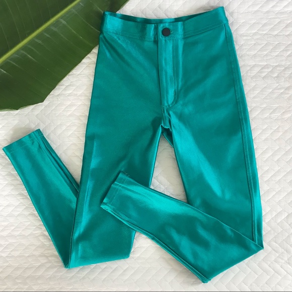 American Apparel Pants - 🇺🇸American Apparel Peacock Green Stretch Satin High Waisted Disco Pants SZ XXS